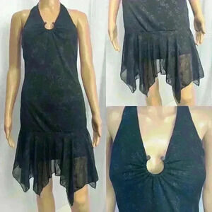 VTG 90s Y2K Taboo Glitter Floral Midi Black Halter Dress with‎ Sequins Small